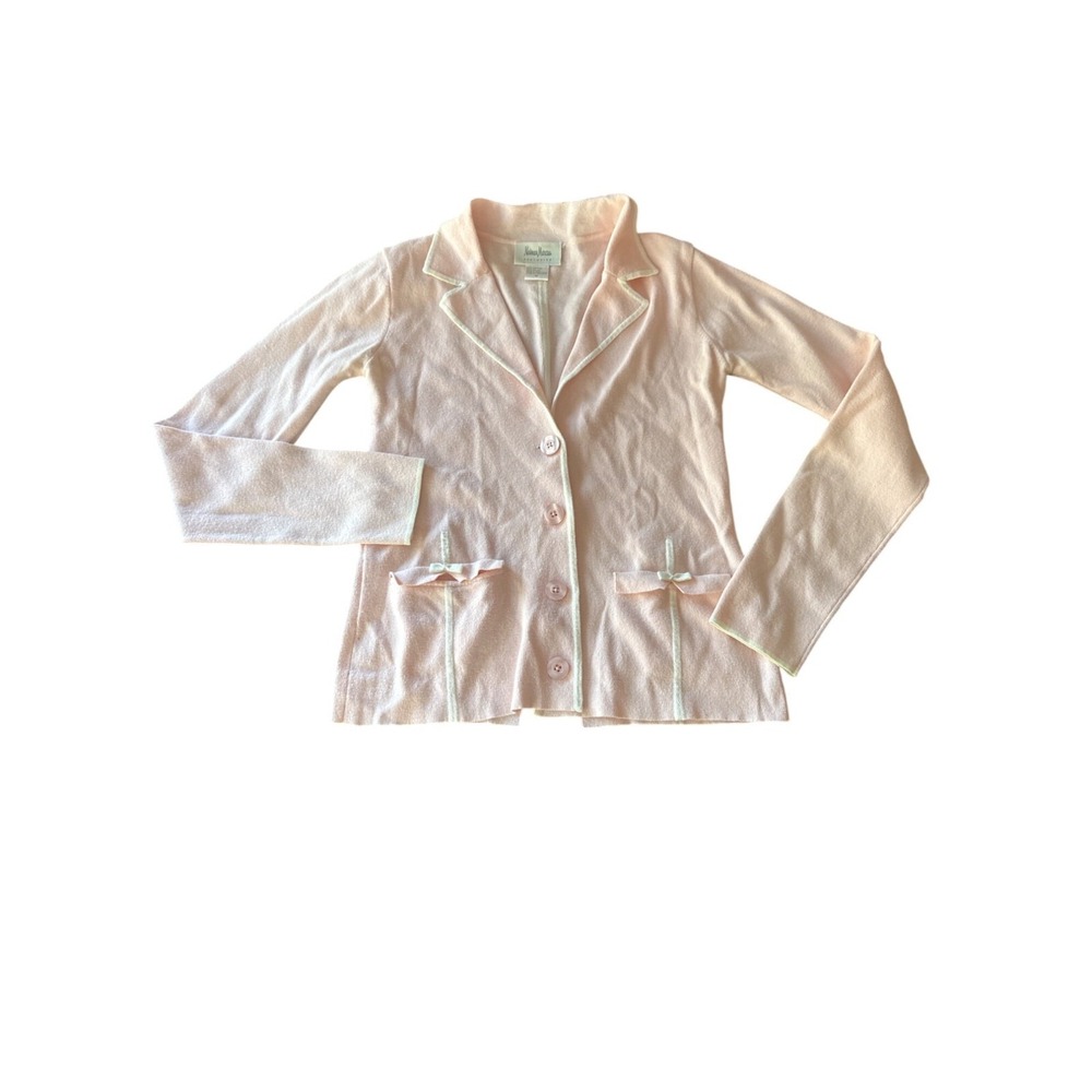 Neiman Marcus Womens Pink Cardigan Blazer M Cotton Nylon Blend Button-Up